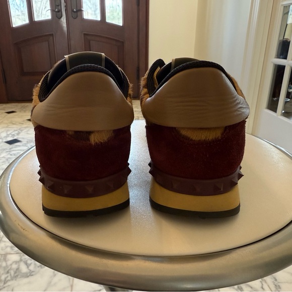 Valentino Calf Hair Suede Leopard Print Womens Rockrunner Sneakers - Picture 5 of 12